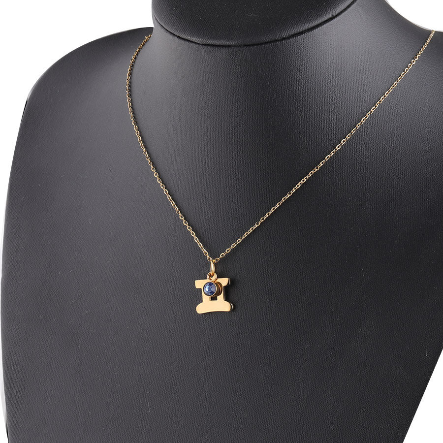 Golden Zodiac Necklace Lucky Birthstone Stainless Steel Jewelry