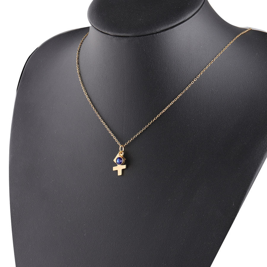 Golden Zodiac Necklace Lucky Birthstone Stainless Steel Jewelry