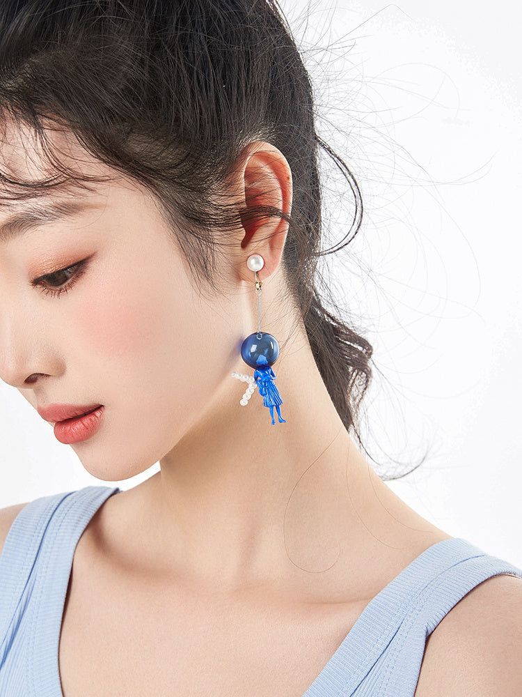 Earrings Long Statement Pearl Blue
