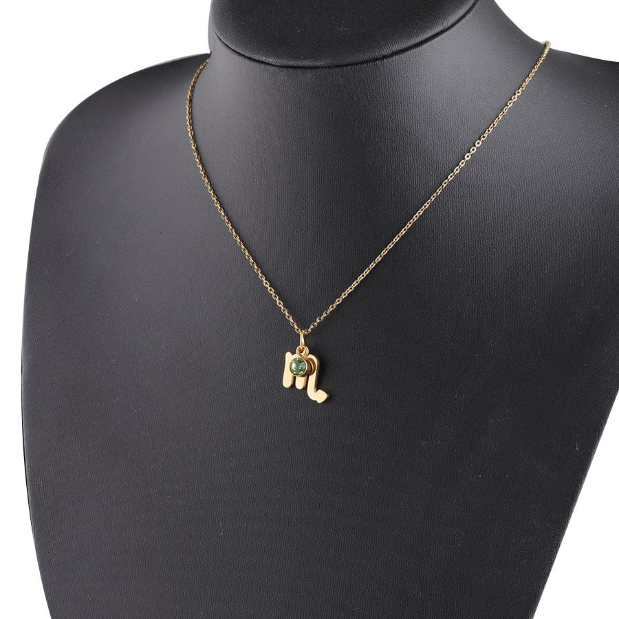 Golden Zodiac Necklace Lucky Birthstone Stainless Steel Jewelry