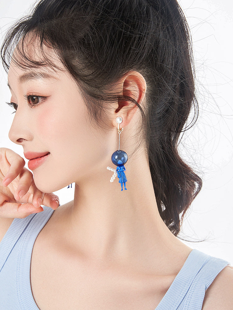Earrings Long Statement Pearl Blue
