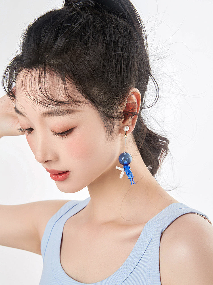 Earrings Long Statement Pearl Blue