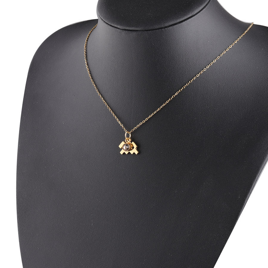 Golden Zodiac Necklace Lucky Birthstone Stainless Steel Jewelry