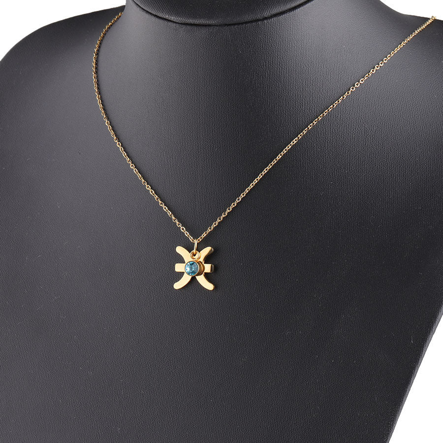 Golden Zodiac Necklace Lucky Birthstone Stainless Steel Jewelry