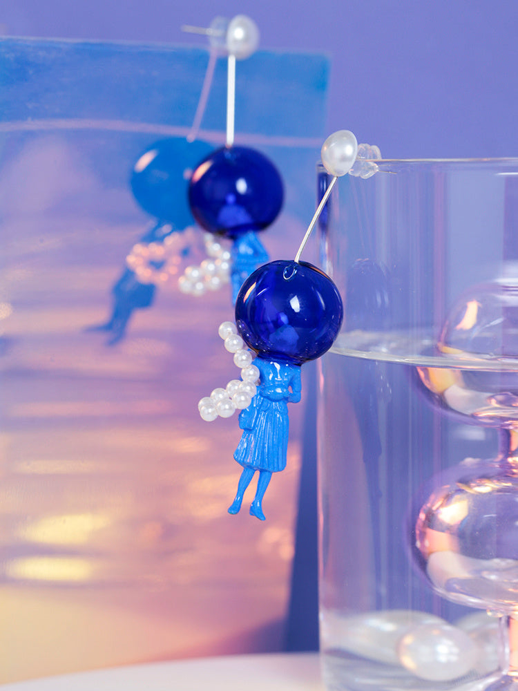 Earrings Long Statement Pearl Blue