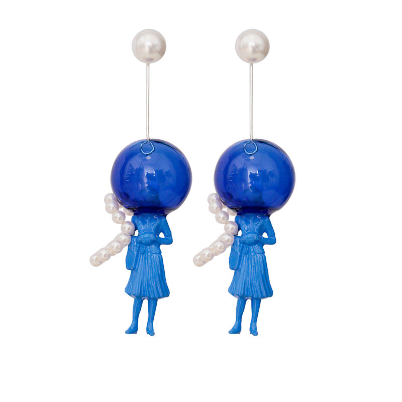 Earrings Long Statement Pearl Blue