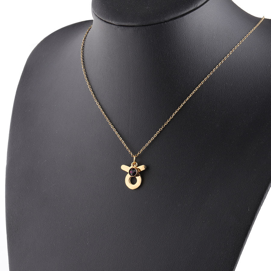 Golden Zodiac Necklace Lucky Birthstone Stainless Steel Jewelry