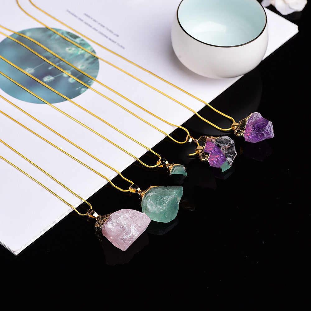 Natural Crystal Pendant Necklace With Gemstones